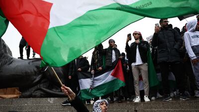 People take part in a March For Palestine in London. AFP