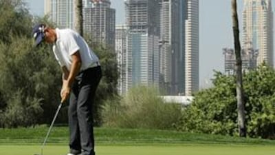 Henrik Stenson putts on the 17th hole of the Dubai Desert Classic. Stenson hit a second round seven-under-par 65.