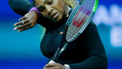 Serena Williams composes herself before returning serve. EPA