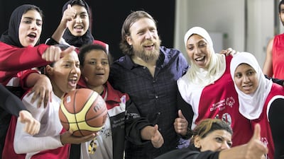 Daniel Bryan, centre during a visit to Abu Dhabi in March, will challenge AJ Styles for the WWE World Heavyweight title in Saudi Arabia on November 2 at Crown Jewel. Reem Mohammed / The National