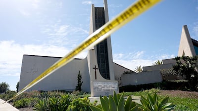 Police tape blocks off the scene of a shooting at the Geneva Presbyterian Church in Laguna Woods, California. Getty Images