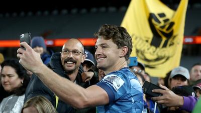 Beauden Barrett made his maiden appearance for the Blues on Sunday. Getty