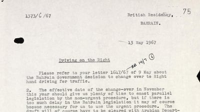 Bahrain did the same. Here is a letter from British diplomats in Bahrain noting the country was to switch to right-hand driving in 1967. Photo: Arabian Gulf Digital Archive