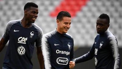 Paul Pogba, left, is with France for their Uefa Nations League opener against Germany in Munich. AFP
