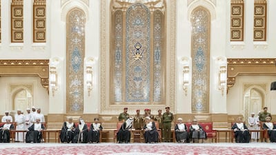Sheikh Mohamed bin Zayed offers condolences to Sultan Haitham bin Tariq, Sultan of Oman. Rashed Al Mansoori / Ministry of Presidential Affairs