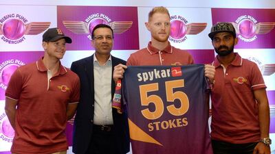 Rising Pune Supergiants press conference welcoming Ben Stokes to the club. Sajjad Hussain / AFP