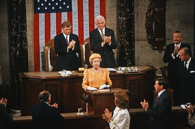 Queen Elizabeth II addresses a joint session of the US Congress in Washington in May 1991. PA