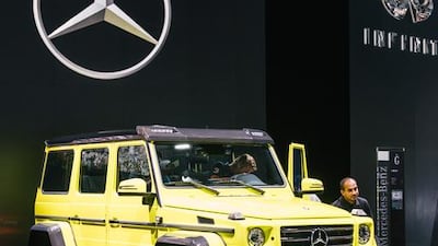 A bright yellow Mercedes-Benz G500 4×4², which is not the most expensive in the G-Class but it is the biggest. Alex Atack for The National