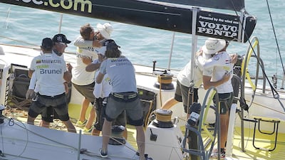 Team Brunel arrive in Abu Dhabi as the winners of the second leg. Courtesy Volvo Ocean Race