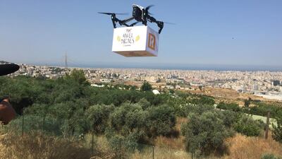 Al Rifai Ramadan Campaign’s drone delivering food. Courtesy Republique