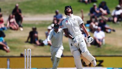 A frustrated Ben Stokes after his dismissal. AFP