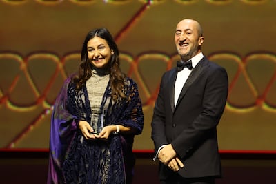 Shahad Ameen received the Film AlUla Audience Award for Best Saudi Film for Hijra during the Yusr Awards Ceremony at the Red Sea International Film Festival 2025. Getty Images
