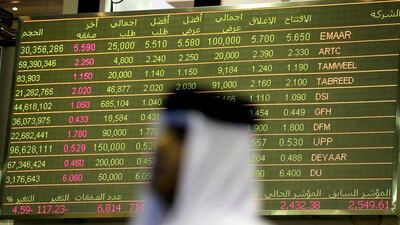 UAE stocks will be added to the MSCI emerging markets index in May. Above, the Dubai bourse. Ali Haider / EPA