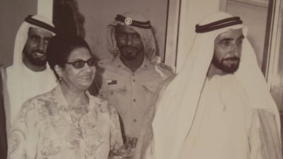 Sheikh Zayed, the Founding Father, and Egyptian singer Umm Kulthum in the early 1970s. Stephen Lock / The National