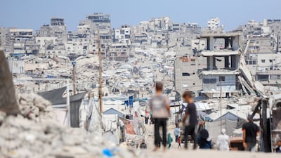 Destroyed buildings in Jabalia. Appalling conditions in Gaza, where access to basic services remains severely limited, are affecting an increasing number of pregnancies. Middle East Images via AFP