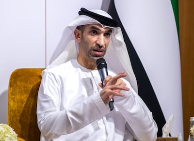 Dr Thani Al Zeyoudi, Minister of State for Foreign Trade, during the press conference on the UAE-Indonesia Comprehensive Economic Partnership Agreement. Victor Besa / The National