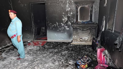 Inside view of the house where seven Emirati children, four girls and three boys, died of smoke inhalation on Monday morning in a house fire. Pawan Singh / The National