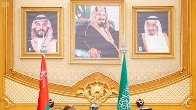 Saudi Arabia's King Salman meets Fahad bin Mahmood, Oman's Deputy Prime Minister, during the GCC 40th Summit in Riyadh, Saudi Arabia. Reuters