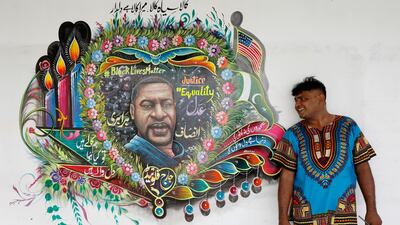 Pakistani truck-art painter Haider Ali, 40, has painted a mural depicting George Floyd, who died in Minneapolis police custody in US. Reuters