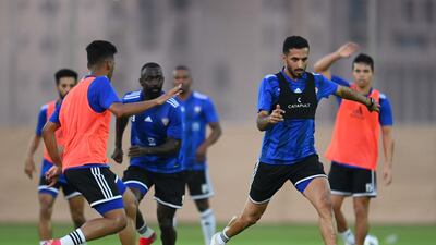 Ali Mabkhout on the ball during a training session with the UAE team ahead of the 2022 World Cup qualifying match against Syria in Jordan. All photos courtesy UAE FA