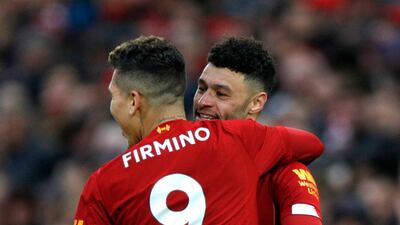 Liverpool's Alex Oxlade-Chamberlain celebrates scoring at Anfield. PA