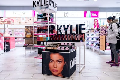 Kylie Cosmetics are displayed at Ultra beauty in New York City. The American TV star became the youngest billionaire in 2019. AFP