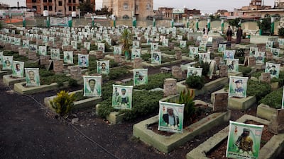Yemenis (R) visit the grave of their relative of those who were killed in Yemen’s prolonged proxy war, at a cemetery in Sana'a, Yemen, 16 March 2023. The protracted war in Yemen is referred to as the Saudi Arabia-Iran proxy conflict as both warring parties, the Yemeni government and the Houthis, have been militarily and politically backed by Saudi Arabia and Iran respectively since 2015, claiming the lives of more than 377,000 people. EPA / YAHYA ARHAB