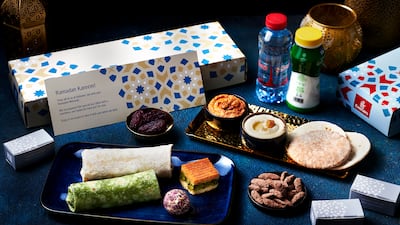 Emirates provides iftar boxes at select boarding gates and in-flight to fasting passengers. Photo: Emirates