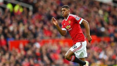 Marcus Rashford scored the only goal of the game as Manchester United defeated Aston Villa. Peter Powell / EPA