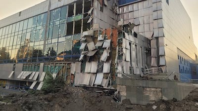 A sport complex damaged by Russian missiles during an attack in Dnipro. EPA