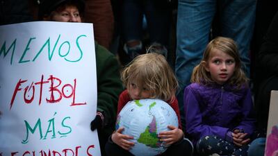 Young people participate in the global youth climate strike event in Montevideo, Uruguay. EPA