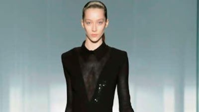 A model walks the runway during Fashion Week in New York City in February.