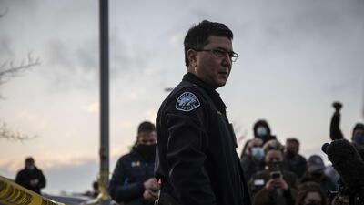 Boulder Police Department Commander Kerry Yamaguchi addresses the media after a gunman opened fire at a King Sooper's grocery store in Boulder, Colorado. AFP