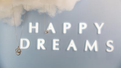 The new diamond pieces hang from clouds in a perfect depiction of Happy Dreams. Courtesy of Chopard
