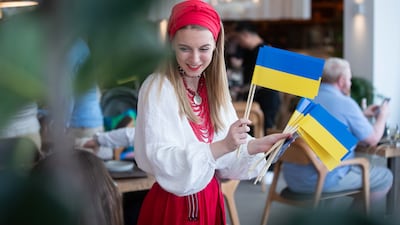 Flying the flags at the Ukrainian Independence Day celebrations at The Bridge Hub in Al Qana