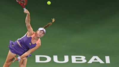 Elena Rybakina serves the ball to Simona Halep. AFP