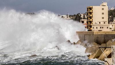 Waves crashing by the fishermen's port in the coastal northern Lebanese town of Batroun. AFP