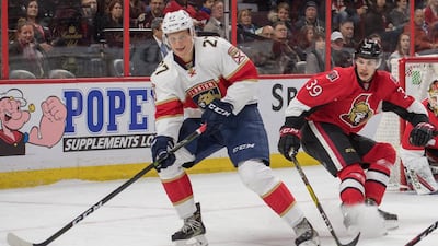 lorida Panthers centre Nick Bjugstad skates with the puck in the first period against the Ottawa Senators at Canadian Tire Centre on December 3, 2016. Marc DesRosiers / USA Today