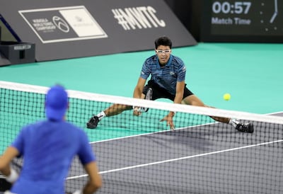 Hyeon Chung during the match against Karen Khachanov at Zayed Sports City in Abu Dhabi. Chris Whiteoak / The National