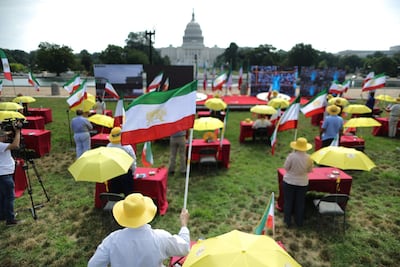 A protest to "free Iran" held outside the US Capitol building on July 17, 2020. AFP