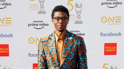 Chadwick Boseman, who won on the night, wore a bold print. Photo: EPA