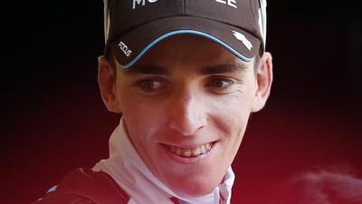 AG2R La Mondiale team rider Romain Bardet of France celebrates on the podium after winning the 18th stage of the 2015 Tour de France on Thursday. Yoan Valat / EPA