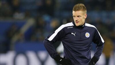 Leicester City’s Jamie Vardy warms up before the game. Reuters / Darren Staples