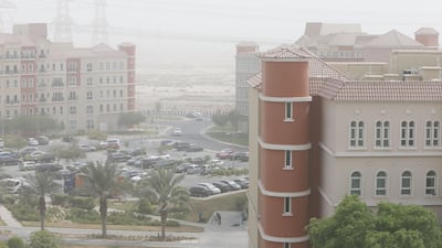 Hot and dusty weather in the Discovery Gardens area in Dubai. All photos by Pawan Singh / The National