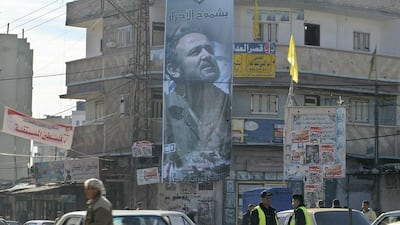 An electoral poster of Barghouti, who was in jail at the time, in the West Bank city of Rafah before the Palestinian parliamentary election in 2006. AFP
