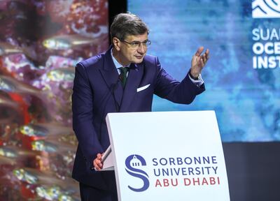 Oceans are 'endangered', French ambassador Nicolas Niemtchinow told the Towards the UN Ocean Conference 2025 event at Sorbonne University Abu Dhabi. Victor Besa / The National
