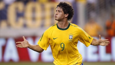 Alexandre Pato #9 of Brazil celebrates a his goal against the U.S. in the first half of a friendly match at the New Meadowlands on August 10, 2010 in East Rutherford, New Jersey. Jeff Zelevansky/Getty Images/AFP
