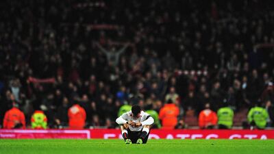 Daniel Sturridge of Liverpool reacts to defeat at the end of the FA Cup Fifth Round match between Arsenal and Liverpool. Shaun Botterill / Getty Images