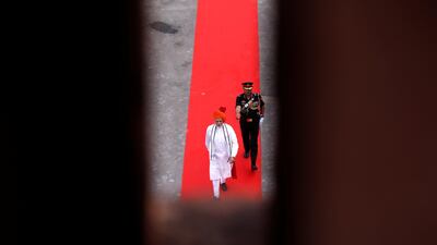 Mr. Modi arrives to address the nation. Reuters