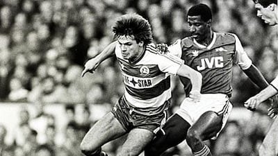 Viv Anderson, right, England's first black international, in First Division action for Arsenal.